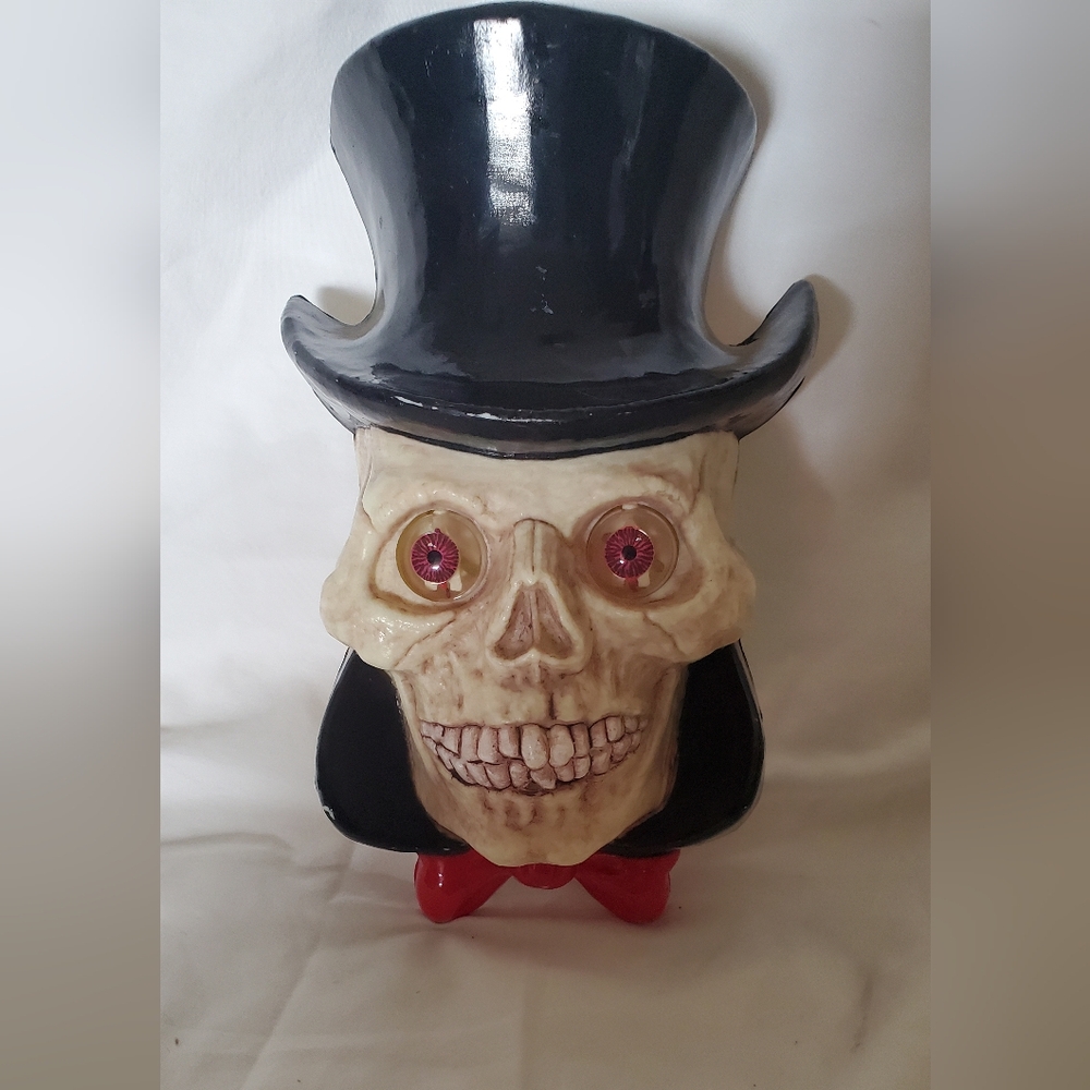 Halloween Skull Tophat Vtg 1996 Paper Magic Laughing Lighted Touch Activated